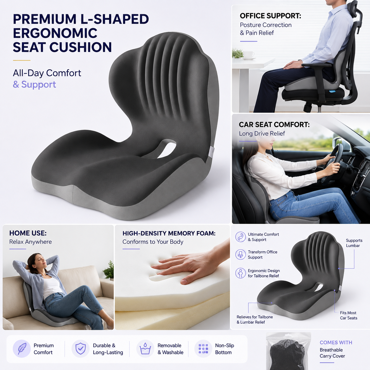 Ergonomic L-Shaped Memory Foam Seat